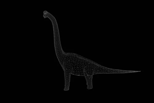 Dinosauří Brachiosaurus ve stylu drátového modelu Hologram. Pěkný 3d vykreslování — Stock fotografie
