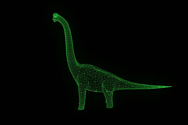 Dinozaur Brachiosaurus w stylu model szkieletowy Hologram. Ładne renderowania 3d — Zdjęcie stockowe