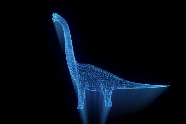 Dinozaur Brachiosaurus w stylu model szkieletowy Hologram. Ładne renderowania 3d — Zdjęcie stockowe