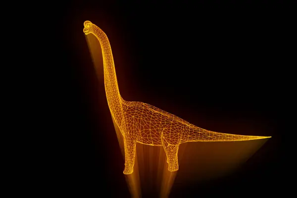 Dinosaur Brachiosaurus in Hologram Wireframe Style (en inglés). Niza 3D Rendering — Foto de Stock