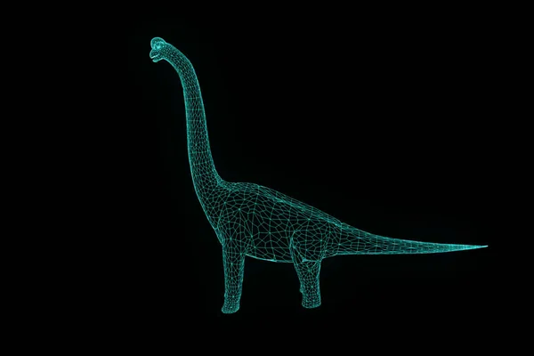 Dinossauro Brachiosaurus em holograma Wireframe Style. Boa renderização 3D — Fotografia de Stock