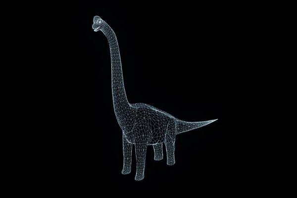 Dinosaur Brachiosaurus in Hologram Wireframe Style (en inglés). Niza 3D Rendering — Foto de Stock