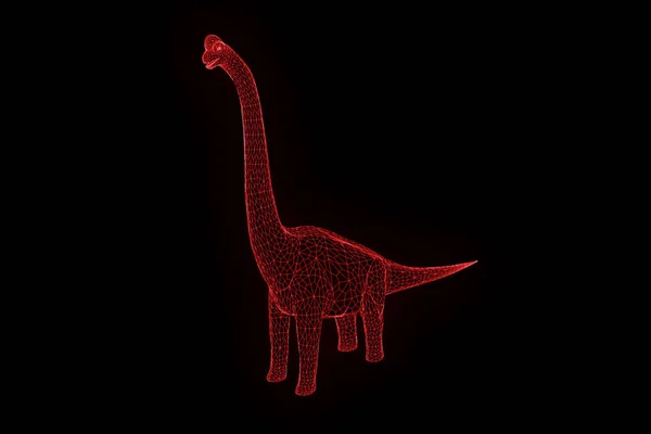 Dinossauro Brachiosaurus em holograma Wireframe Style. Boa renderização 3D — Fotografia de Stock