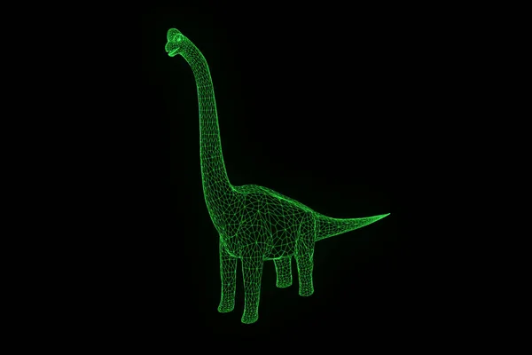Dinosaur Brachiosaurus in Hologram Wireframe Style (en inglés). Niza 3D Rendering —  Fotos de Stock
