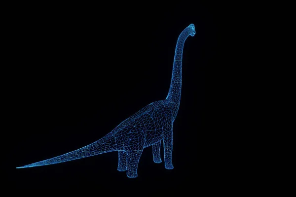 Dinosauří Brachiosaurus ve stylu drátového modelu Hologram. Pěkný 3d vykreslování — Stock fotografie