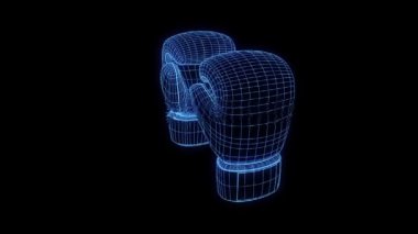Boks eldivenleri Hologram tel kafes içinde. Güzel 3d render