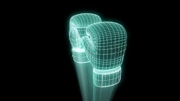 Tinju Sarung tangan dalam Hologram Wireframe. Perenderan 3D Bagus — Stok Video