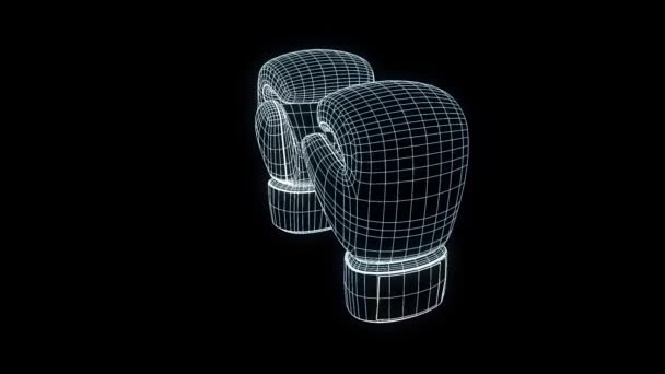 Guantes de Boxeo en Holograma Wireframe. Niza 3D Rendering — Vídeo de stock