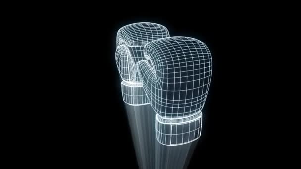 Bokshandschoenen in Hologram draadframe. Mooie 3D-Rendering — Stockvideo