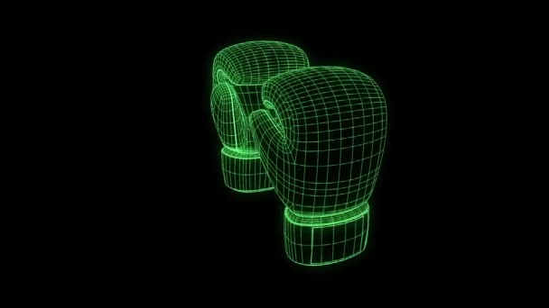 Bokshandschoenen in Hologram draadframe. Mooie 3D-Rendering — Stockvideo