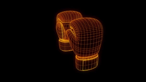 Boxhandschuhe in Hologramm-Drahtgestell. schönes 3D-Rendering — Stockvideo