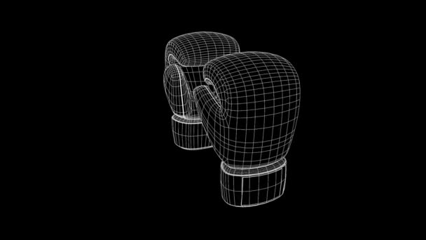 Guantes de Boxeo en Holograma Wireframe. Niza 3D Rendering — Vídeos de Stock