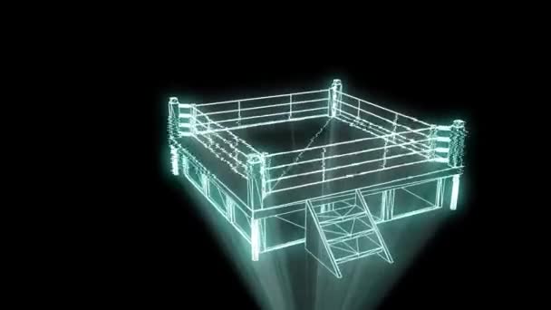 Anel de boxe em holograma Wireframe. Boa renderização 3D — Vídeo de Stock