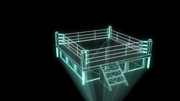 Boxerský Ring v hologramu Wireframe. Pěkný 3d vykreslování — Stock video