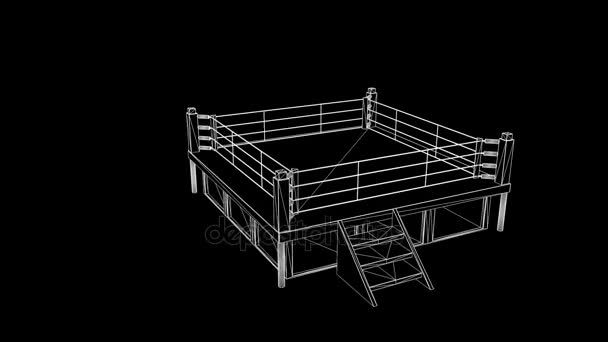 Anillo de Boxeo en Holograma Wireframe. Niza 3D Rendering — Vídeos de Stock