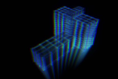 Tel Çerçeve hologramı stili binada. Güzel 3d render