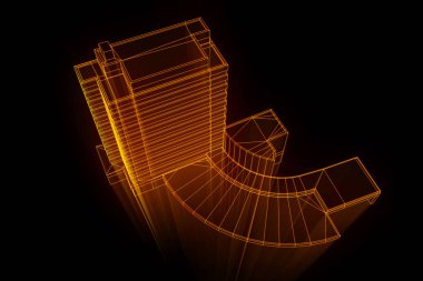 Tel Çerçeve hologramı stili binada. Güzel 3d render