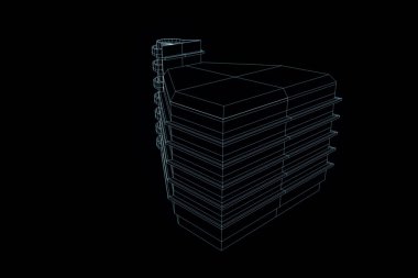 Tel Çerçeve hologramı stili binada. Güzel 3d render
