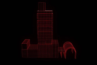 Tel Çerçeve hologramı stili binada. Güzel 3d render