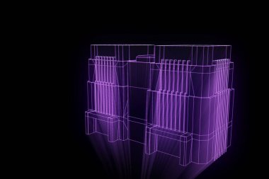 Tel Çerçeve hologramı stili binada. Güzel 3d render