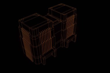 Tel Çerçeve hologramı stili binada. Güzel 3d render