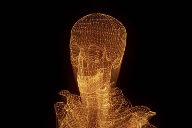 İnsan iskelet Tel Çerçeve hologramı hareket. Güzel 3d render