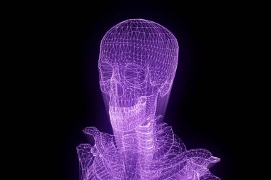 İnsan iskelet Tel Çerçeve hologramı hareket. Güzel 3d render