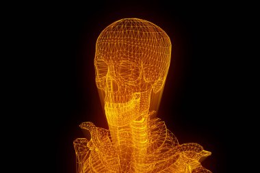 İnsan iskelet Tel Çerçeve hologramı hareket. Güzel 3d render