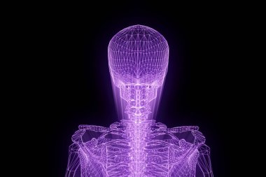 İnsan iskelet Tel Çerçeve hologramı hareket. Güzel 3d render