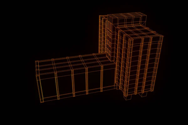 Gebouw in Wireframe Hologram stijl. Mooie 3D-Rendering — Stockfoto