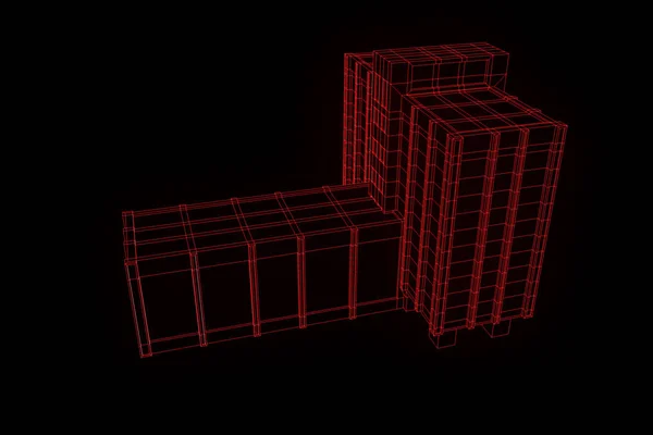 Construção em estilo holograma Wireframe. Boa renderização 3D — Fotografia de Stock