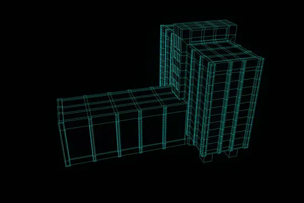 Building in Wireframe Hologram Style. Nice 3D Rendering — Stock Photo, Image