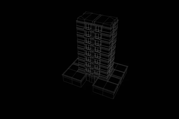 Gebouw in Wireframe Hologram stijl. Mooie 3D-Rendering — Stockfoto