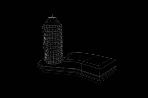 Bâtiment en style hologramme Wireframe. Belle rendu 3D — Photo