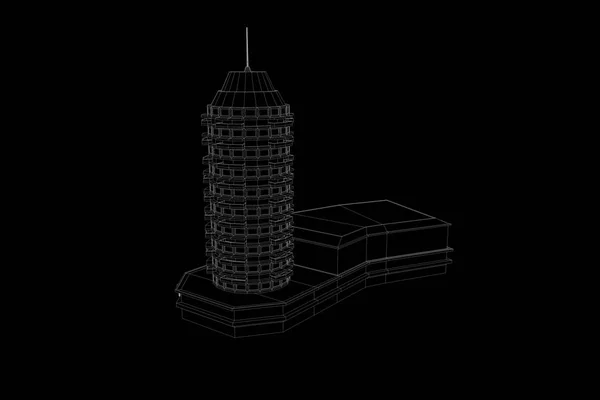 Construção em estilo holograma Wireframe. Boa renderização 3D — Fotografia de Stock