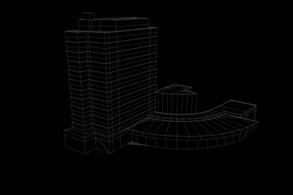 Gebouw in Wireframe Hologram stijl. Mooie 3D-Rendering — Stockfoto