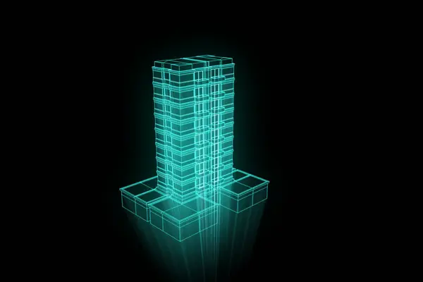 Building in Wireframe Hologram Style. Nice 3D Rendering — Stock Photo, Image