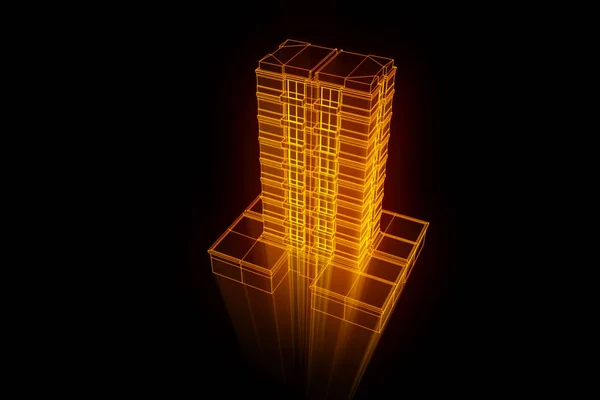 Tel Çerçeve hologramı stili binada. Güzel 3d render — Stok fotoğraf