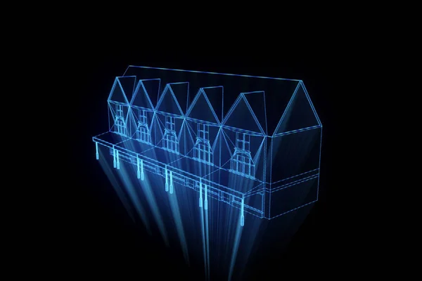 Gebouw in Wireframe Hologram stijl. Mooie 3D-Rendering — Stockfoto