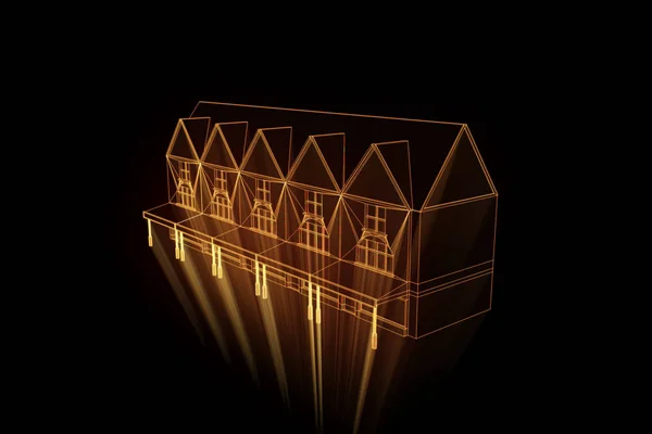 Bâtiment en style hologramme Wireframe. Belle rendu 3D — Photo