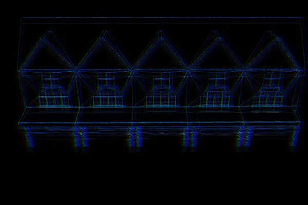 Bygning i Wireframe Hologram Style. Fin 3D-gjengivelse – stockfoto