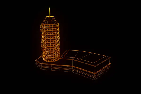 Byggnad i Wireframe Hologram stil. Fina 3d-Rendering — Stockfoto