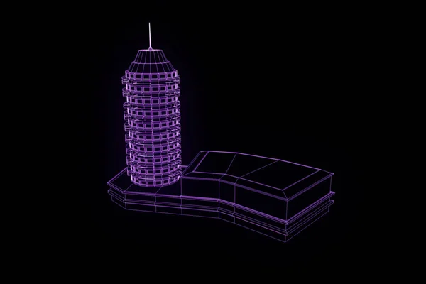 Bâtiment en style hologramme Wireframe. Belle rendu 3D — Photo