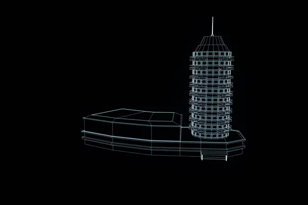 Bâtiment en style hologramme Wireframe. Belle rendu 3D — Photo