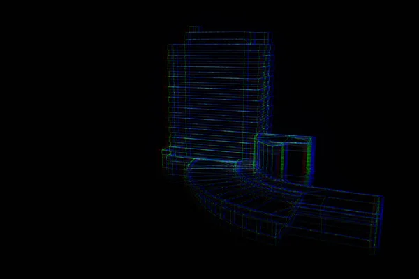 线框全息图风格的建筑。漂亮的 3d 渲染 — 图库照片