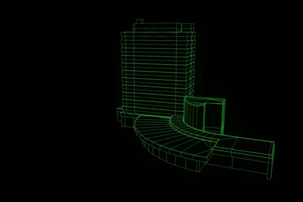 Здание в стиле голограммы Wireframe. Nice 3D Rendering — стоковое фото