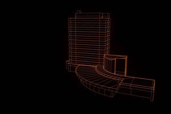 Κτίριο σε στιλ Wireframe ολόγραμμα. Ωραία 3d Rendering — Φωτογραφία Αρχείου