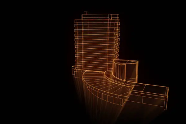 Bâtiment en style hologramme Wireframe. Belle rendu 3D — Photo