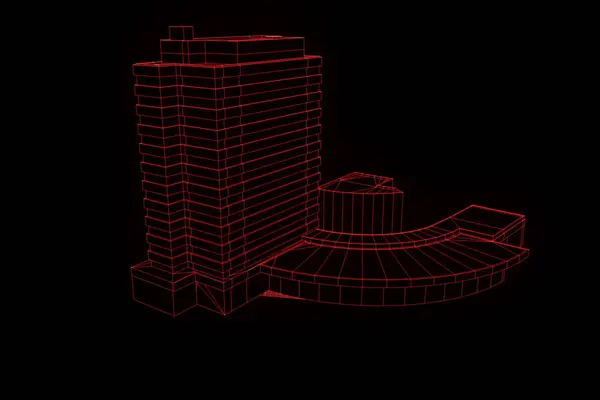 Gebouw in Wireframe Hologram stijl. Mooie 3D-Rendering — Stockfoto