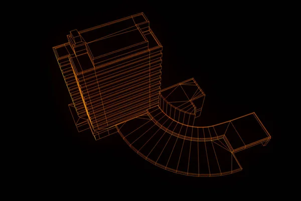 Costruire in stile ologramma wireframe. Rendering 3D piacevole — Foto Stock